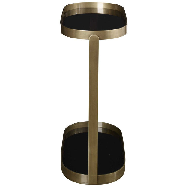 Uttermost Adia Black Glass Antiqued Gold Modern Accent Table
