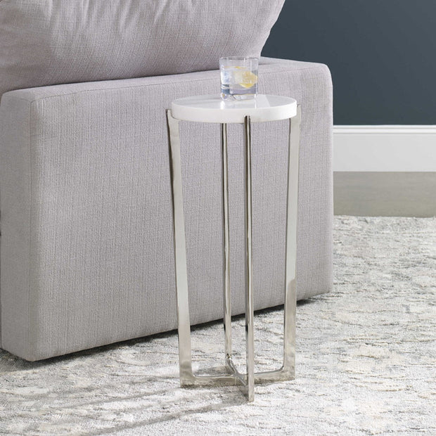 Uttermost Waldorf White Marble Top With Polished Nickel Drink Table
