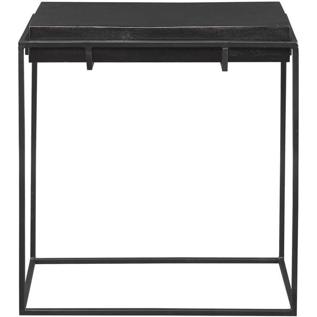 Uttermost Telone Antiqued Black Top With Aged Black Iron Modern Side Table
