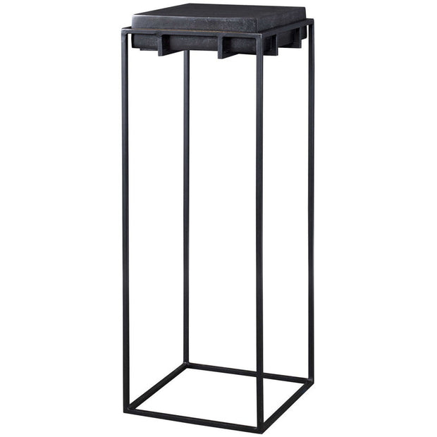 Uttermost Telone Antiqued Black Top With Aged Black Iron Modern Pedestal Table
