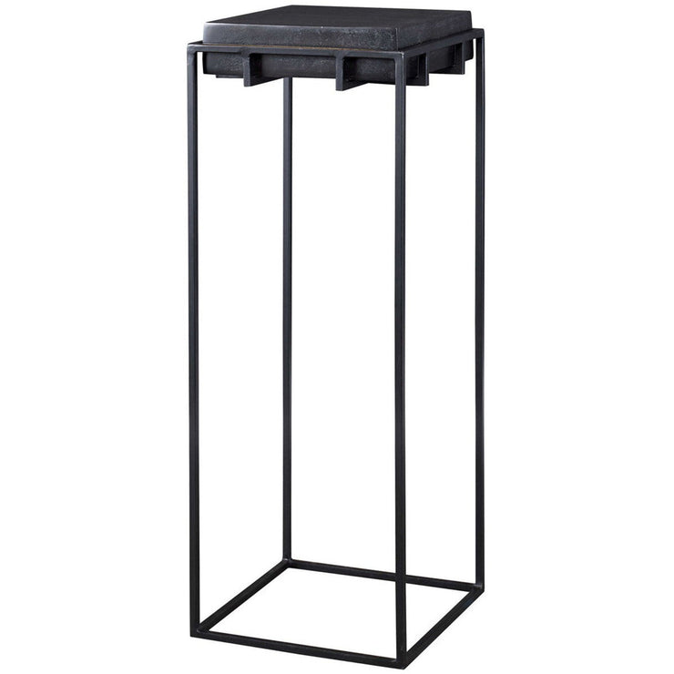 Uttermost Telone Antiqued Black Top With Aged Black Iron Modern Pedestal Table