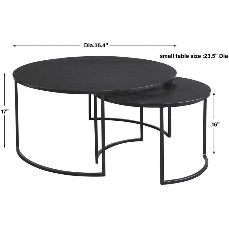 Uttermost Barnette Black Top with Aged Black Iron Base Set of 2 Coffee Nesting Tables
