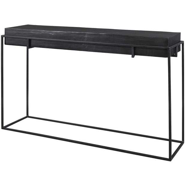 Uttermost Telone Antiqued Black Top With Aged Black Iron Base Console Table
