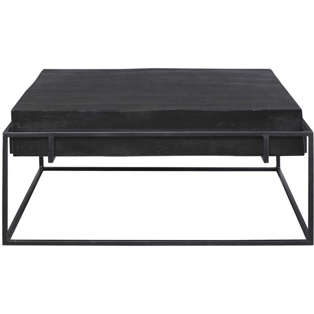 Uttermost Telone Antiqued Black Top With Aged Black Iron Base  Modern Coffee Table