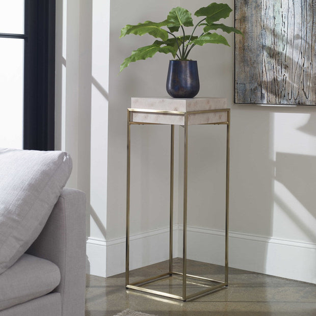 Uttermost Inda Ivory Burl Top With Brushed Brass Steel Plant Stand