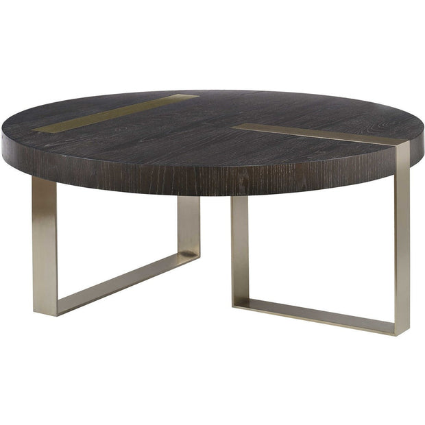 Uttermost Ebony Oak Top With Brushed Pewter Linear Steel Modern Coffee Table