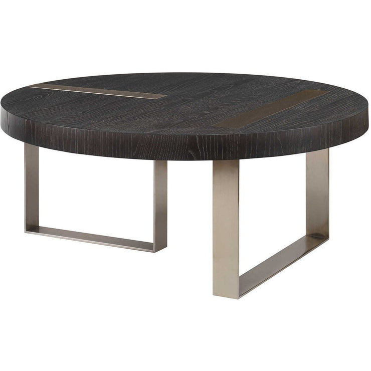 Uttermost Ebony Oak Top With Brushed Pewter Linear Steel Modern Coffee Table