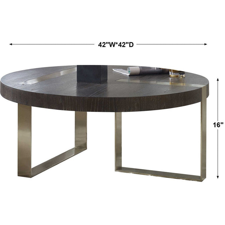 Uttermost Ebony Oak Top With Brushed Pewter Linear Steel Modern Coffee Table