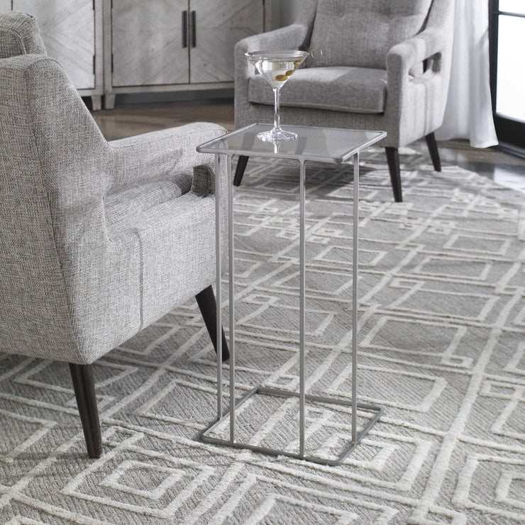 Uttermost Cadmus Glass Top With Soft Pewter Iron Modern Accent Table