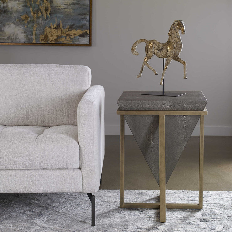 Uttermost Bertrand Gray Faux Shagreen With Aged Gold Iron Base Accent Table