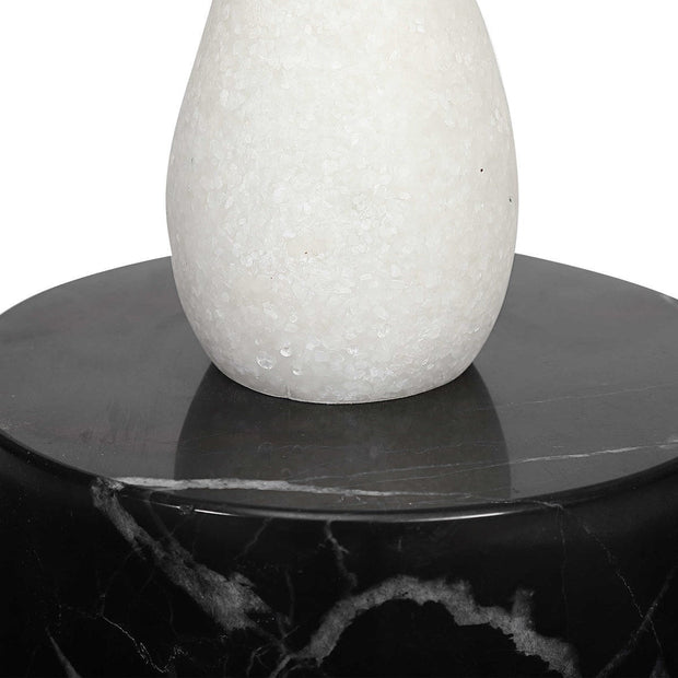 Uttermost Inverse White Stone With Black Marble Modern Round Drink Table