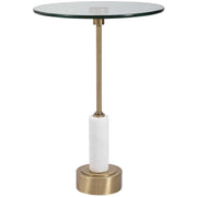 Uttermost Portsmouth Glass Top With White Marble and Brushed Brass Iron Accent Table
