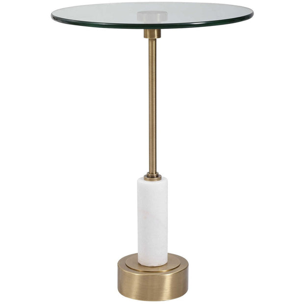 Uttermost Portsmouth Glass Top With White Marble and Brushed Brass Iron Accent Table