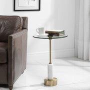 Uttermost Portsmouth Glass Top With White Marble and Brushed Brass Iron Accent Table