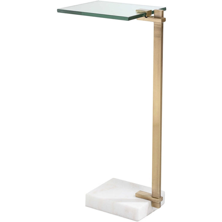 Uttermost Butler Glass Too With White Marble & Brushed Brass Modern Accent Table