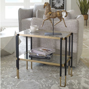 Uttermost Kentmore Glass Top With Matte Black and Brushed Gold Iron Contemporary Side Table