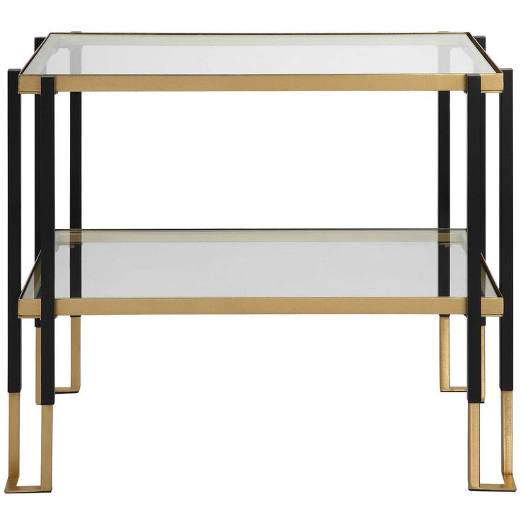 Uttermost Kentmore Glass Top With Matte Black and Brushed Gold Iron Contemporary Side Table