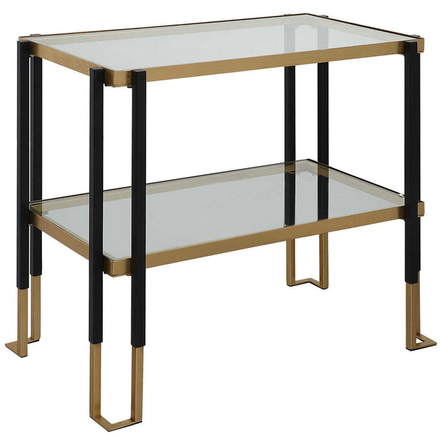 Uttermost Kentmore Glass Top With Matte Black and Brushed Gold Iron Contemporary Side Table