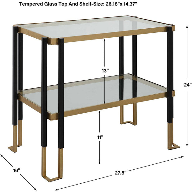 Uttermost Kentmore Glass Top With Matte Black and Brushed Gold Iron Contemporary Side Table