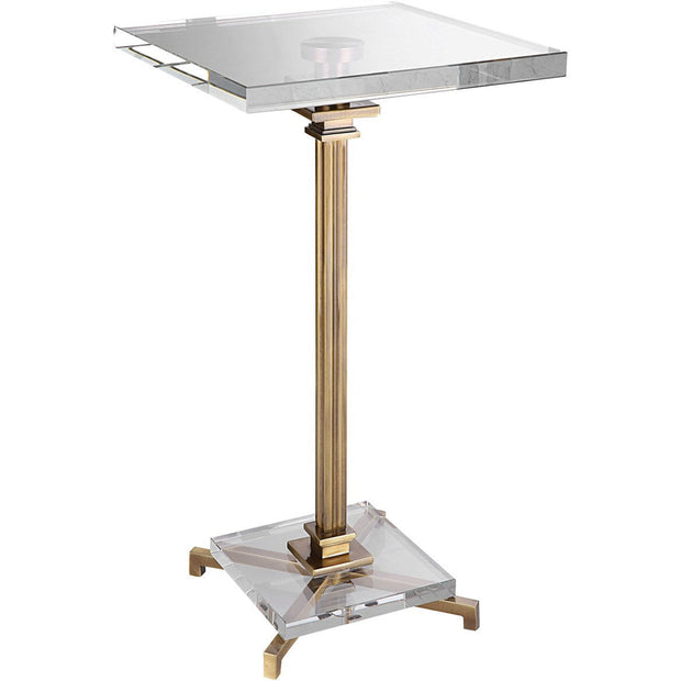 Uttermost Richelieu Crystal Top with Brushed Brass Base Modern Drink Table