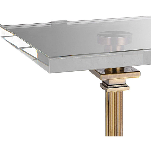 Uttermost Richelieu Crystal Top with Brushed Brass Base Modern Drink Table