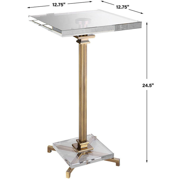 Uttermost Richelieu Crystal Top with Brushed Brass Base Modern Drink Table