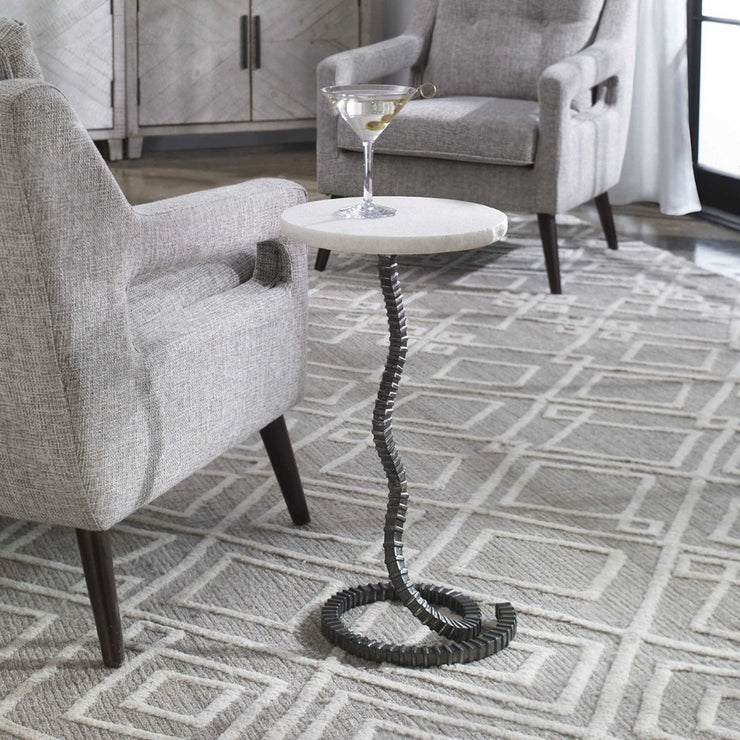 Uttermost Lasso White Stone Top With Gunmetal Gray Iron Base Modern Drink Table