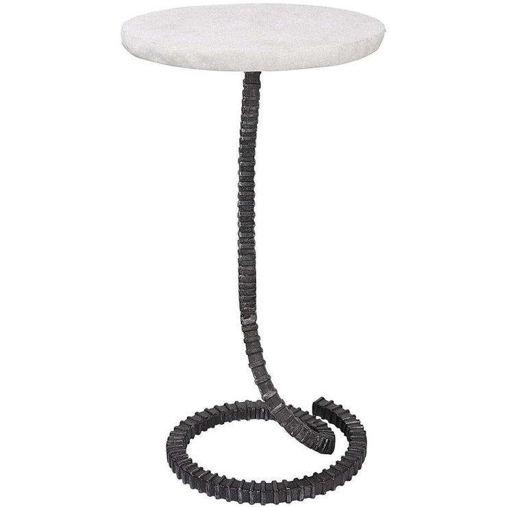Uttermost Lasso White Stone Top With Gunmetal Gray Iron Base Modern Drink Table
