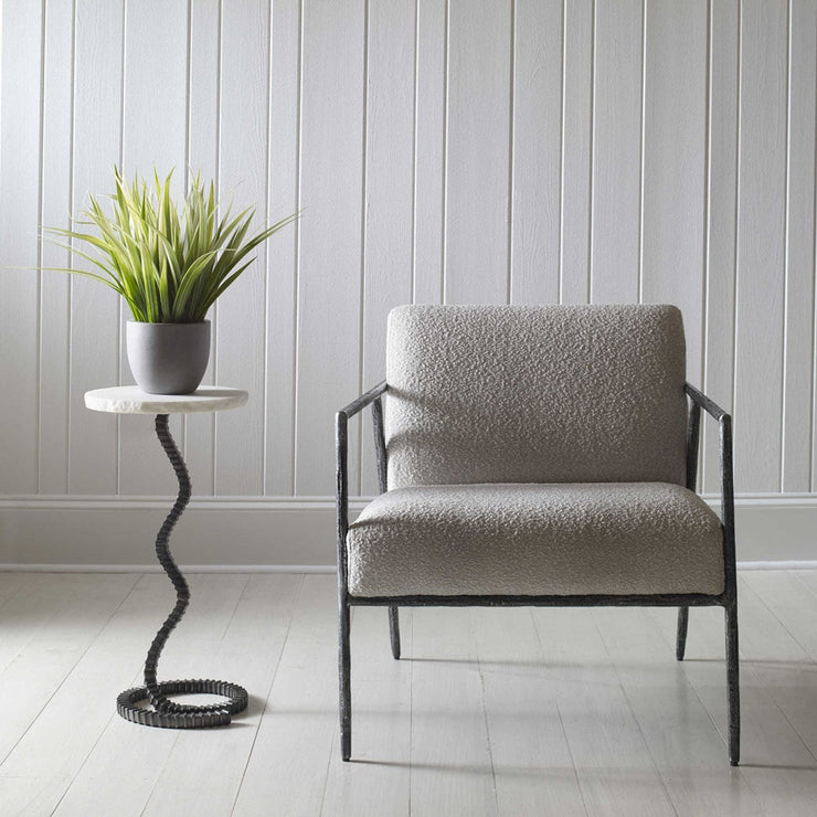 Uttermost Lasso White Stone Top With Gunmetal Gray Iron Base Modern Drink Table