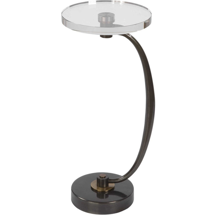 Uttermost Waveney Crystal Top With Dark Bronze Curved Iron Drink Table