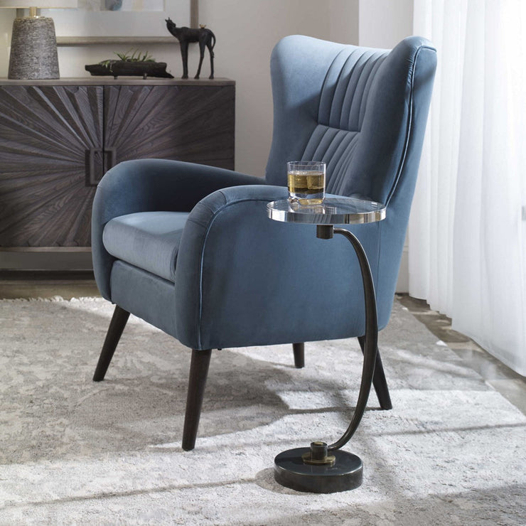 Uttermost Waveney Crystal Top With Dark Bronze Curved Iron Drink Table