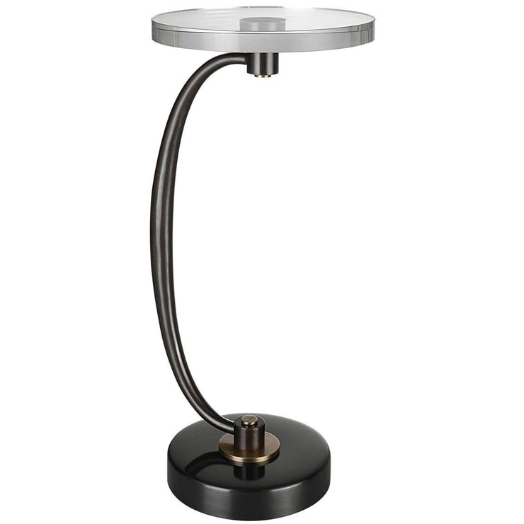 Uttermost Waveney Crystal Top With Dark Bronze Curved Iron Drink Table