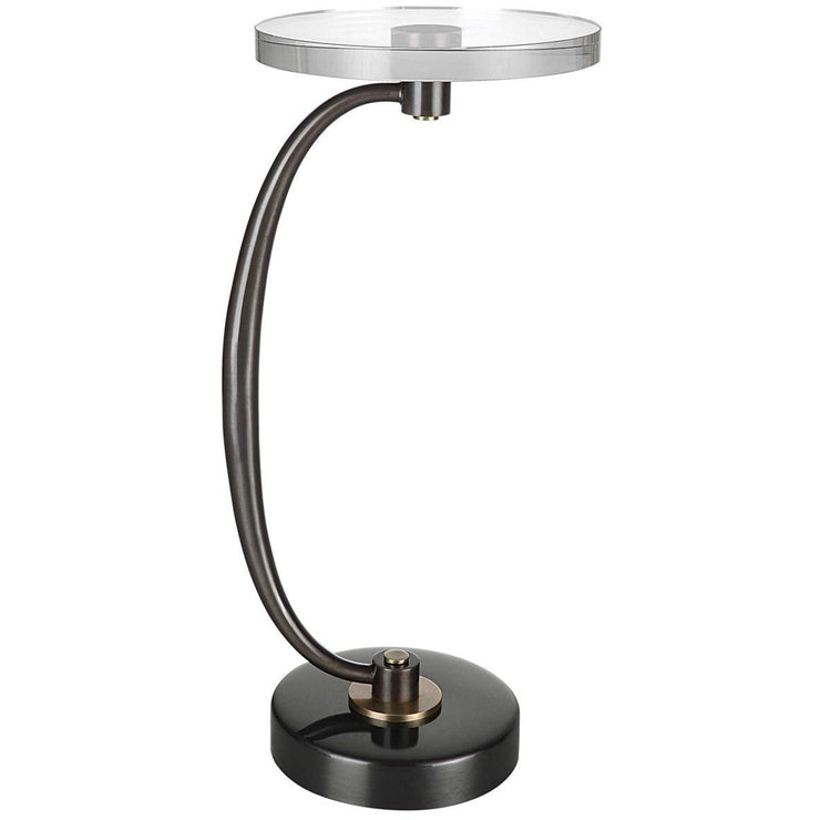 Uttermost Waveney Crystal Top With Dark Bronze Curved Iron Drink Table