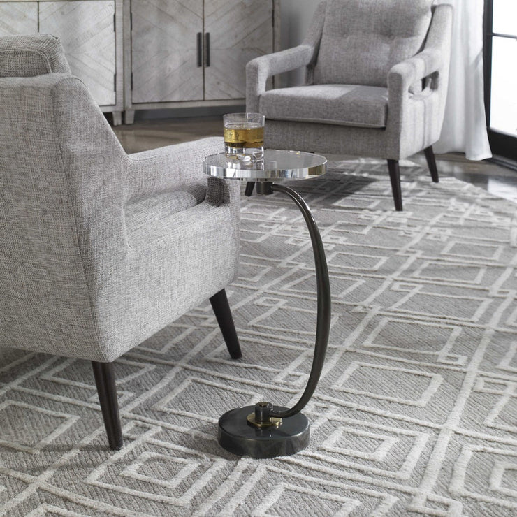 Uttermost Waveney Crystal Top With Dark Bronze Curved Iron Drink Table