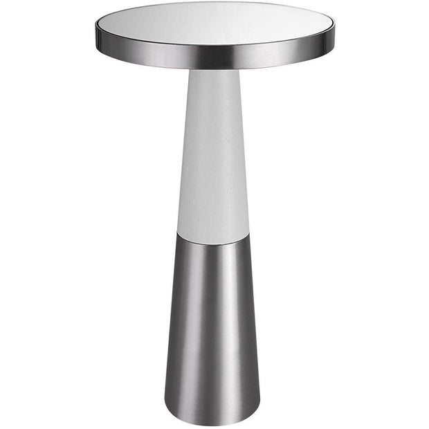 Uttermost Fortier Mirrored Top With White Wood & Brushed Nickel Modern Accent Table