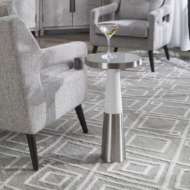 Uttermost Fortier Mirrored Top With White Wood & Brushed Nickel Modern Accent Table