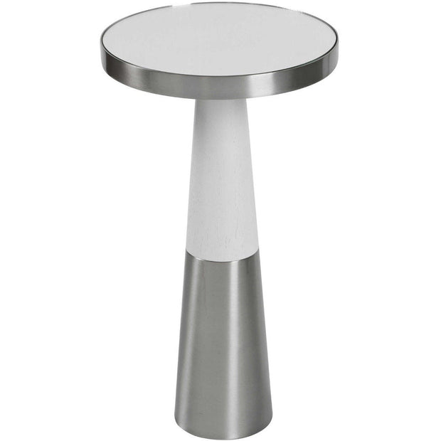 Uttermost Fortier Mirrored Top With White Wood & Brushed Nickel Modern Accent Table