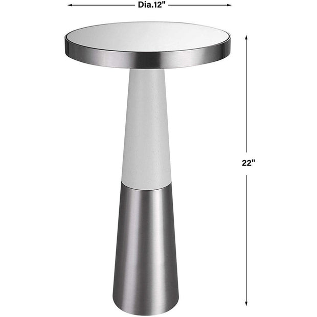 Uttermost Fortier Mirrored Top With White Wood & Brushed Nickel Modern Accent Table