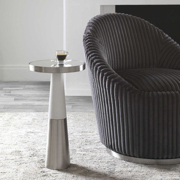 Uttermost Fortier Mirrored Top With White Wood & Brushed Nickel Modern Accent Table