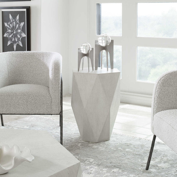 Uttermost Volker White Ceruse Mango Wood Modern Geometric Side Table