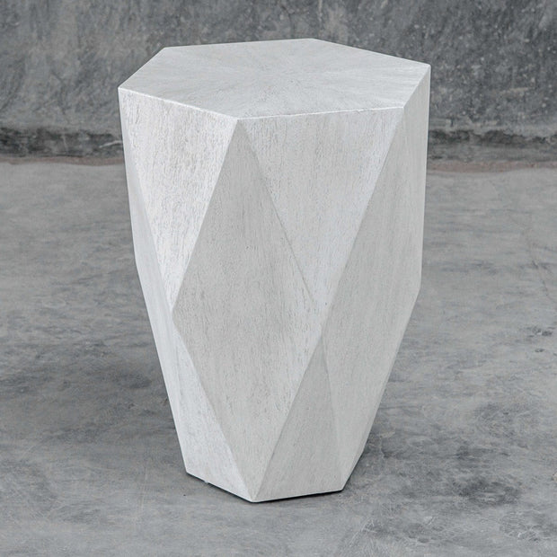 Uttermost Volker White Ceruse Mango Wood Modern Geometric Side Table