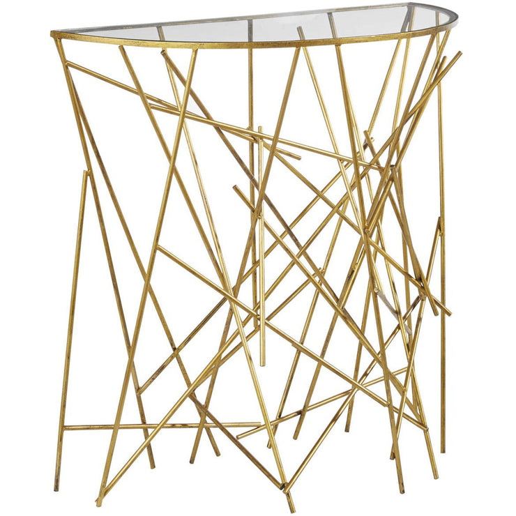 Uttermost Philosopher Glass Top With Sculptural Antiqued Gold Iron Modern Console
