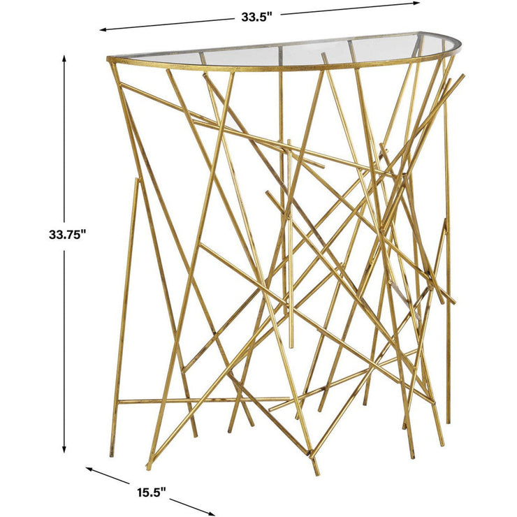Uttermost Philosopher Glass Top With Sculptural Antiqued Gold Iron Modern Console