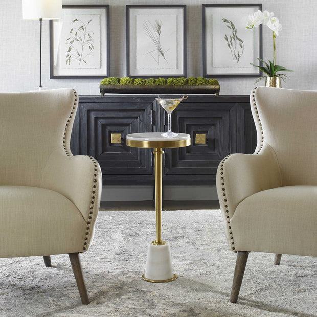 Uttermost Edifice White Marble Top With Brushed Brass Round Drink Table