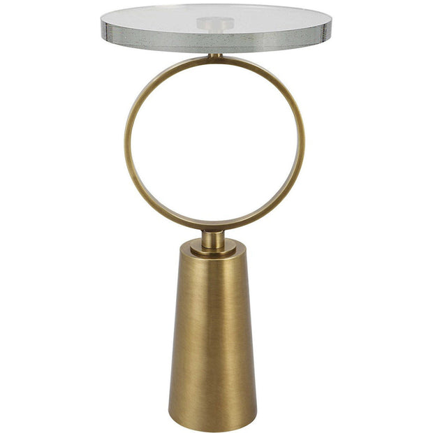 Uttermost Ringlet Glass Top With Antiqued Brass Steel Modern Round Accent Table