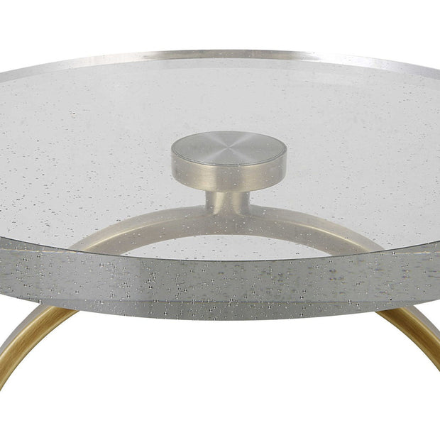 Uttermost Ringlet Glass Top With Antiqued Brass Steel Modern Round Accent Table