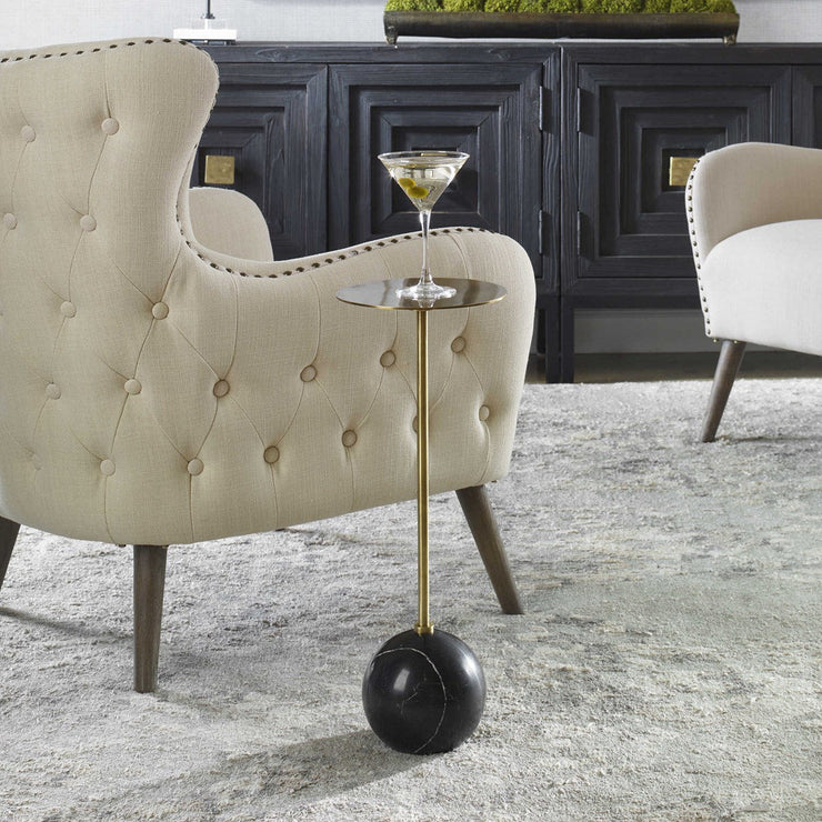 Uttermost Gimlet Brushed Brass Iron With Black Marble Modern Round Drink Table