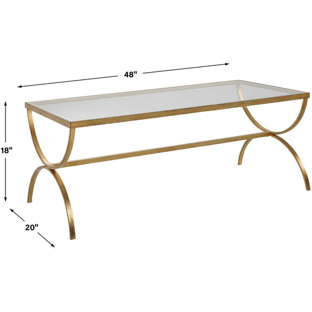Uttermost Crescent Glass Top With Antiqued Gold Iron Coffee Table