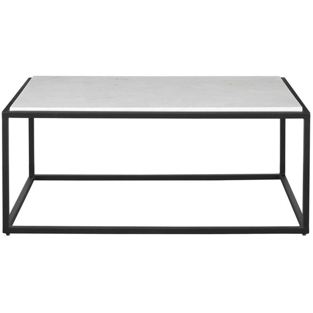 Uttermost Vola White Marble Top With Black Iron Base Modern Coffee Table