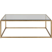 Uttermost Bravura Glass Top Brushed Gold Leaf Iron Base Coffee Table